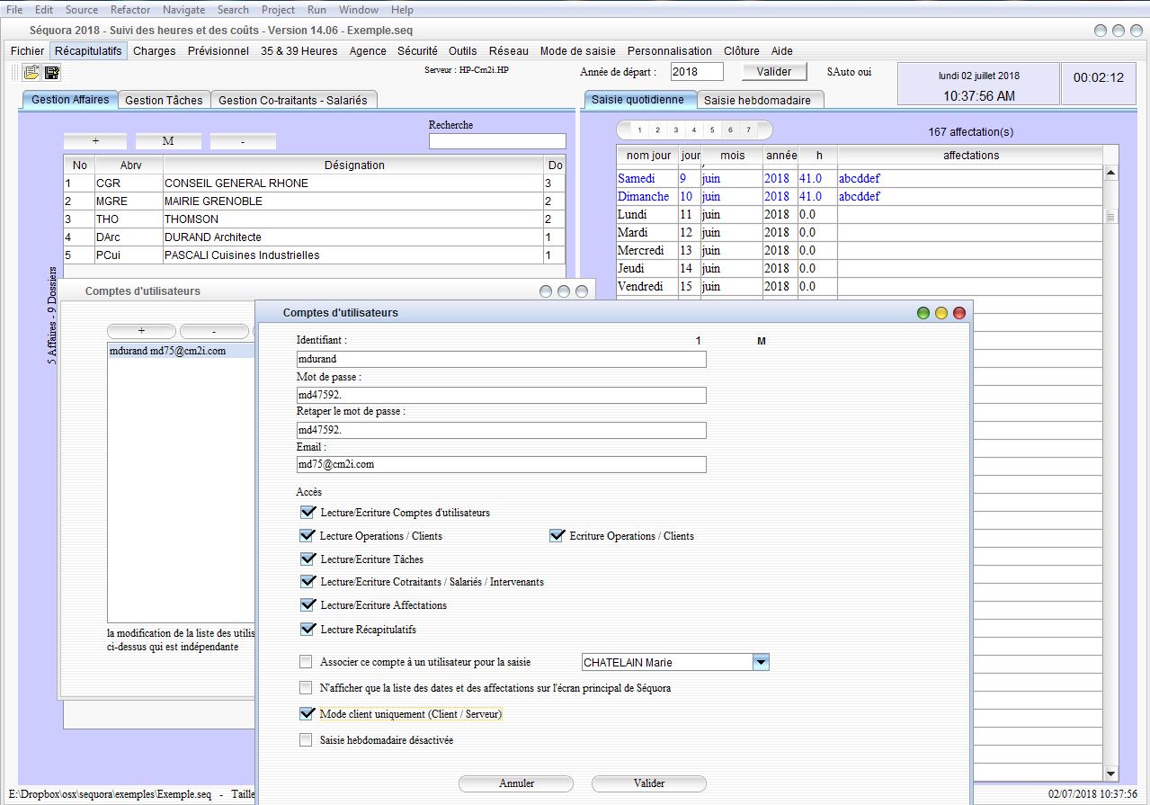 Gestion des comptes utilisateurs du pointage des heures mac et pc v14.06