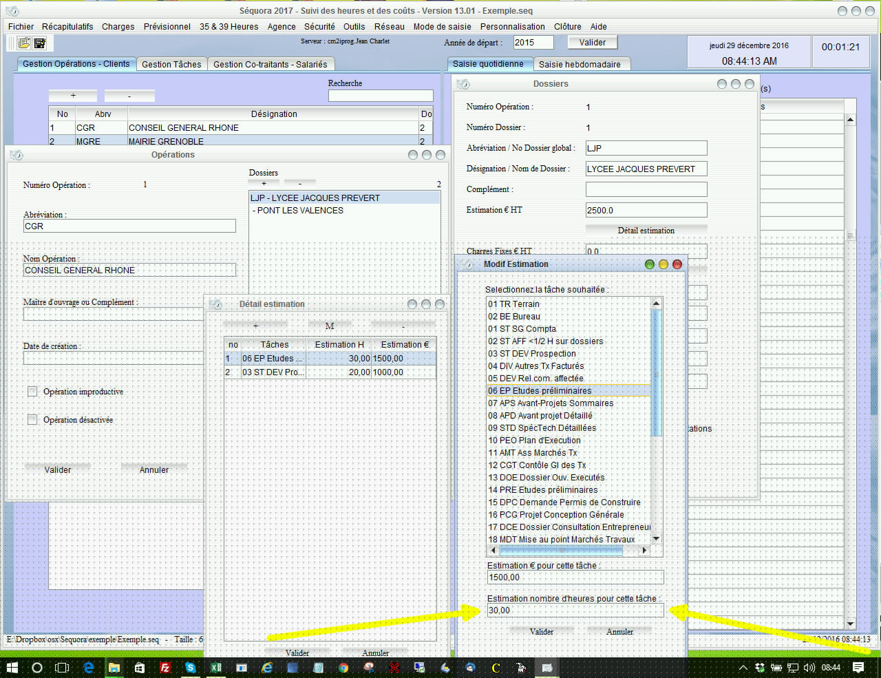 Gestion des temps prévisionnel Séquora 13.01
