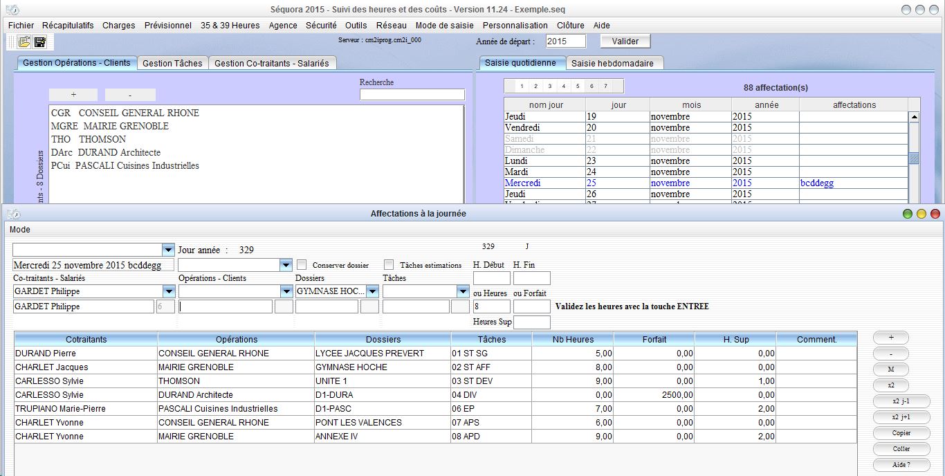 pointage des heures Séquora b11.24