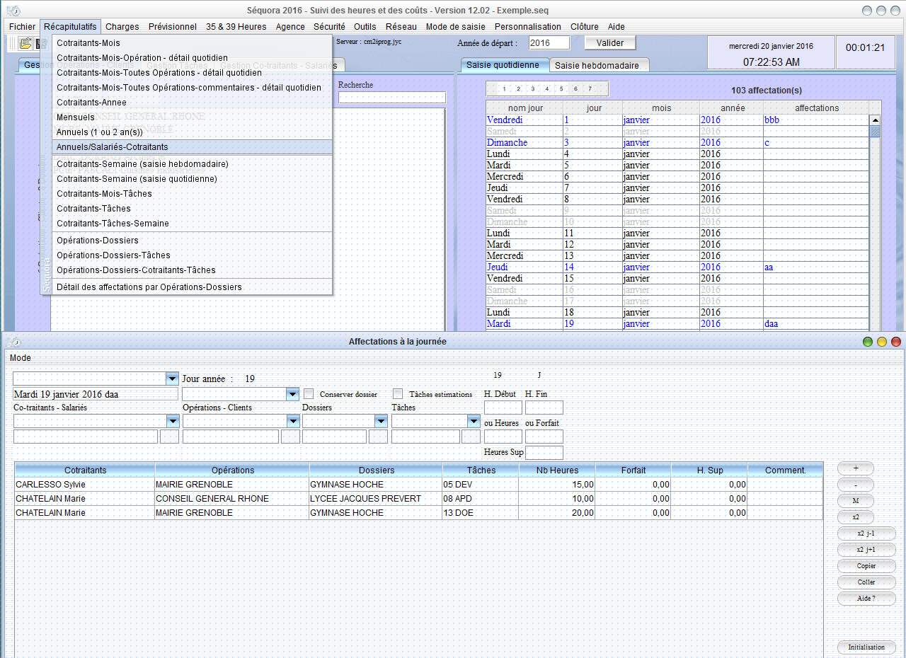 pointage heures gestion temps suivi coûts Séquora 2016 V12.02