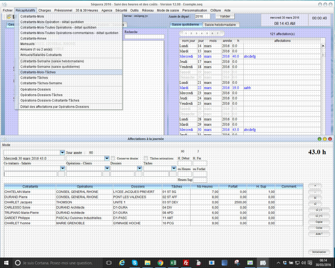 pointage des heures Séquora 12.08
