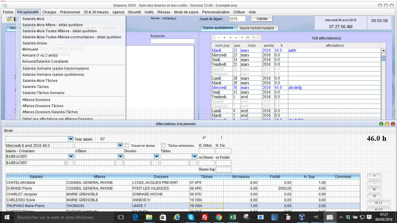 dossiers affaires et récapitulatifs pointage des heures Séquora 12.09