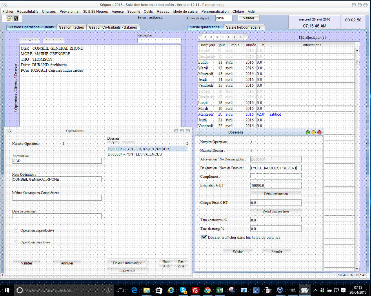 pointage des heures Séquora 12.11