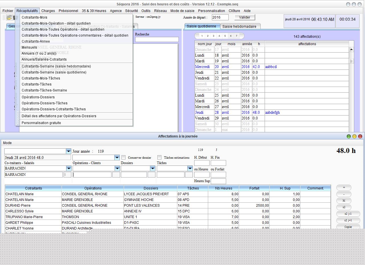 pointage des heures et suivi des couts Sequora 12.12