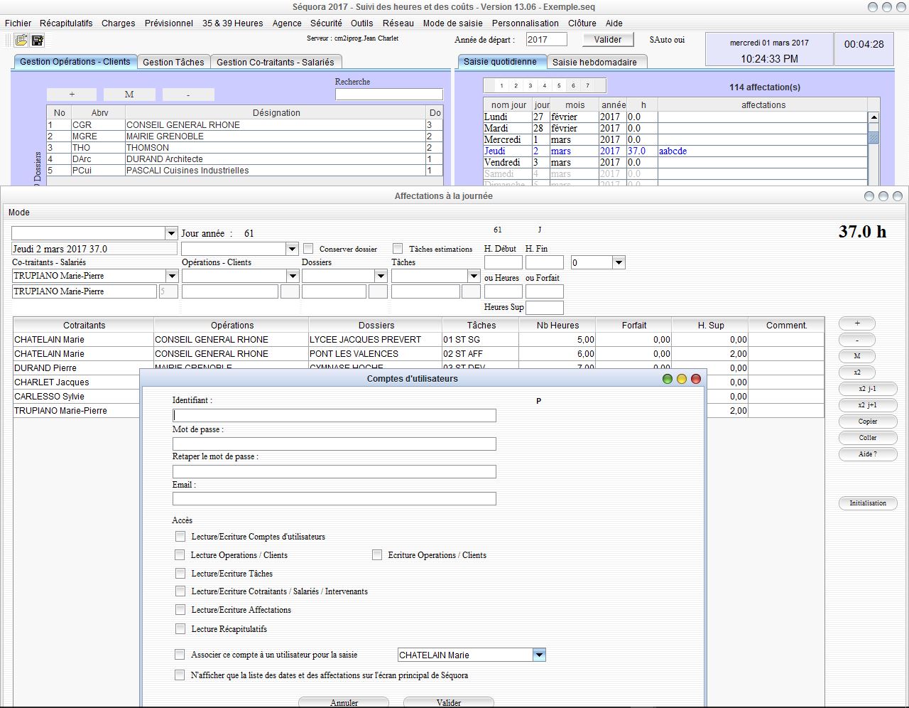 nouvelle gestion des temps passés Séquora V13.06 mac os x et pc windows