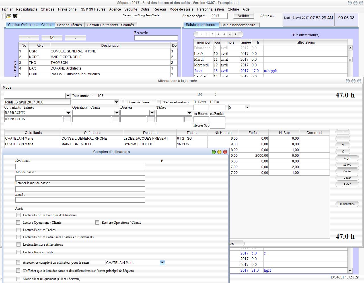 gestion des temps et pointage des heures Séquora 13.07