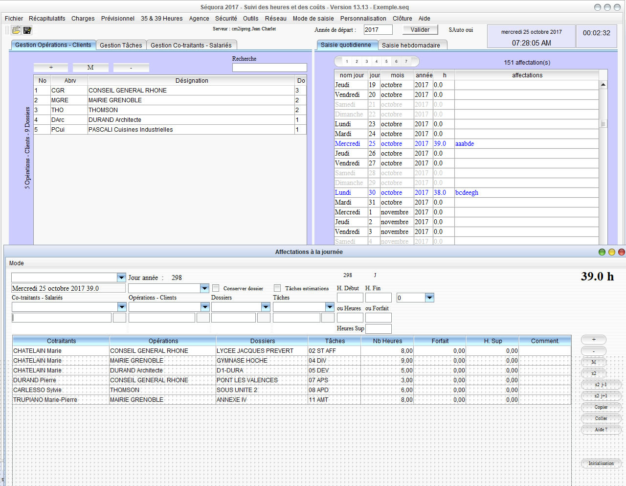 maj gestion des temps passés et pointage des heures Séquora 13.13