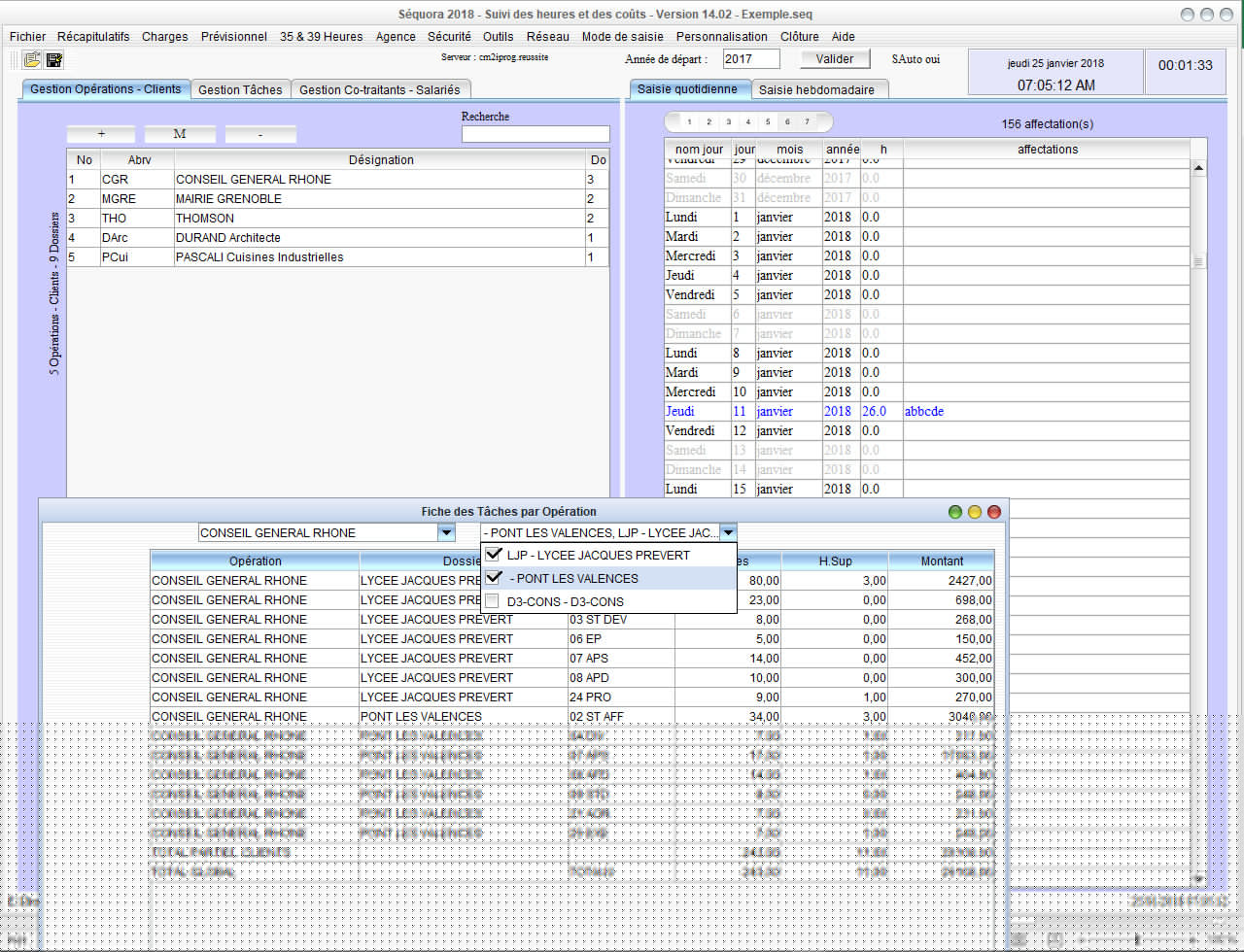 nouvelle gestion des temps et pointage des heures Séquora 14.02 mac et pc