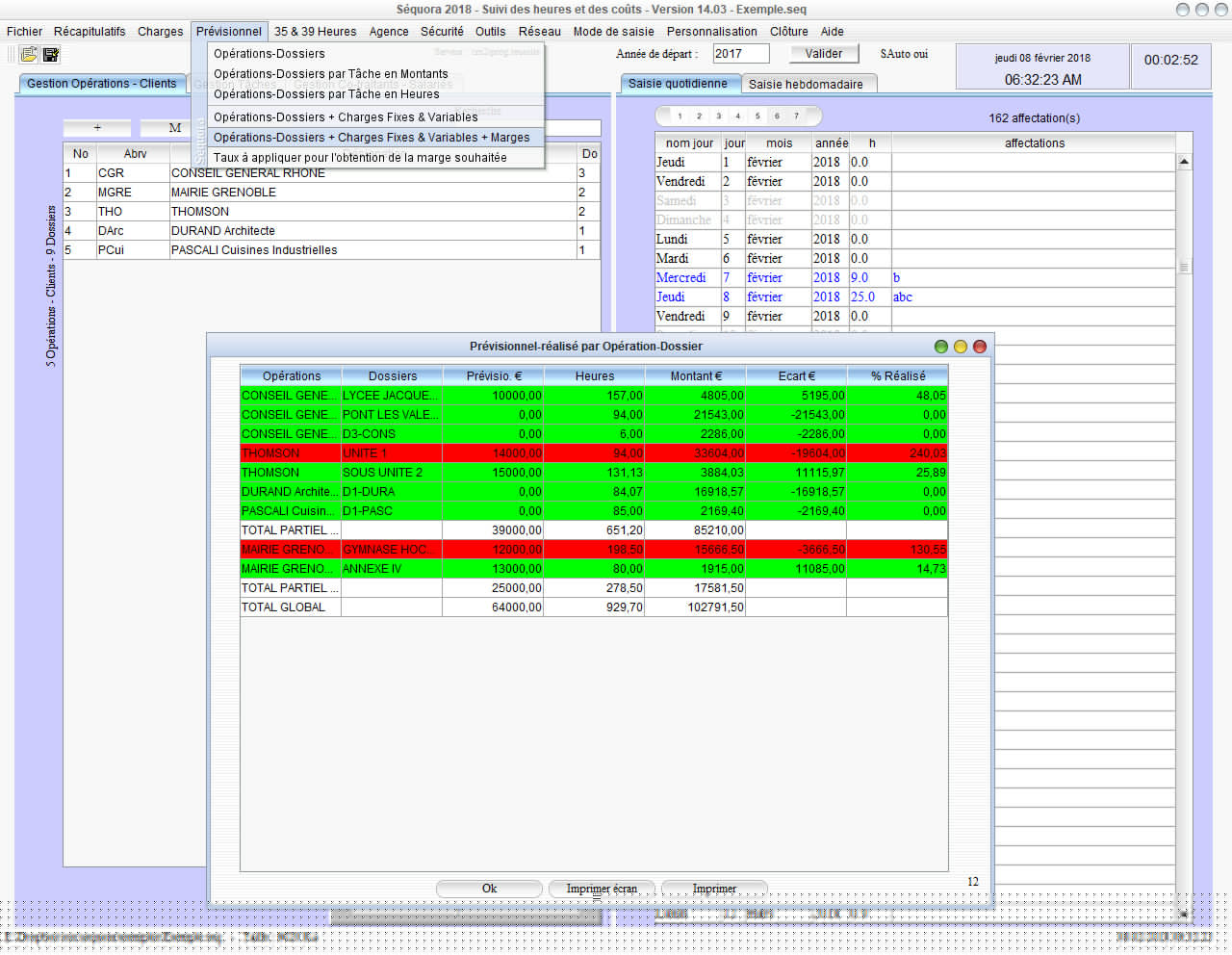 nouveau pointage des heures et gestion des temps passés Séquora 14.03 pour Mac et PC Windows